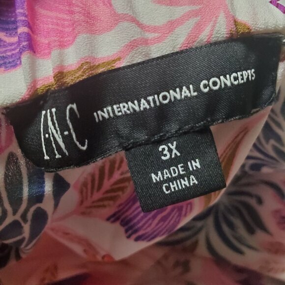 INC Womens Blouse 3X Floral Spring Feminine Long Sleeves Boat Neck Pink Plus - Picture 10 of 11